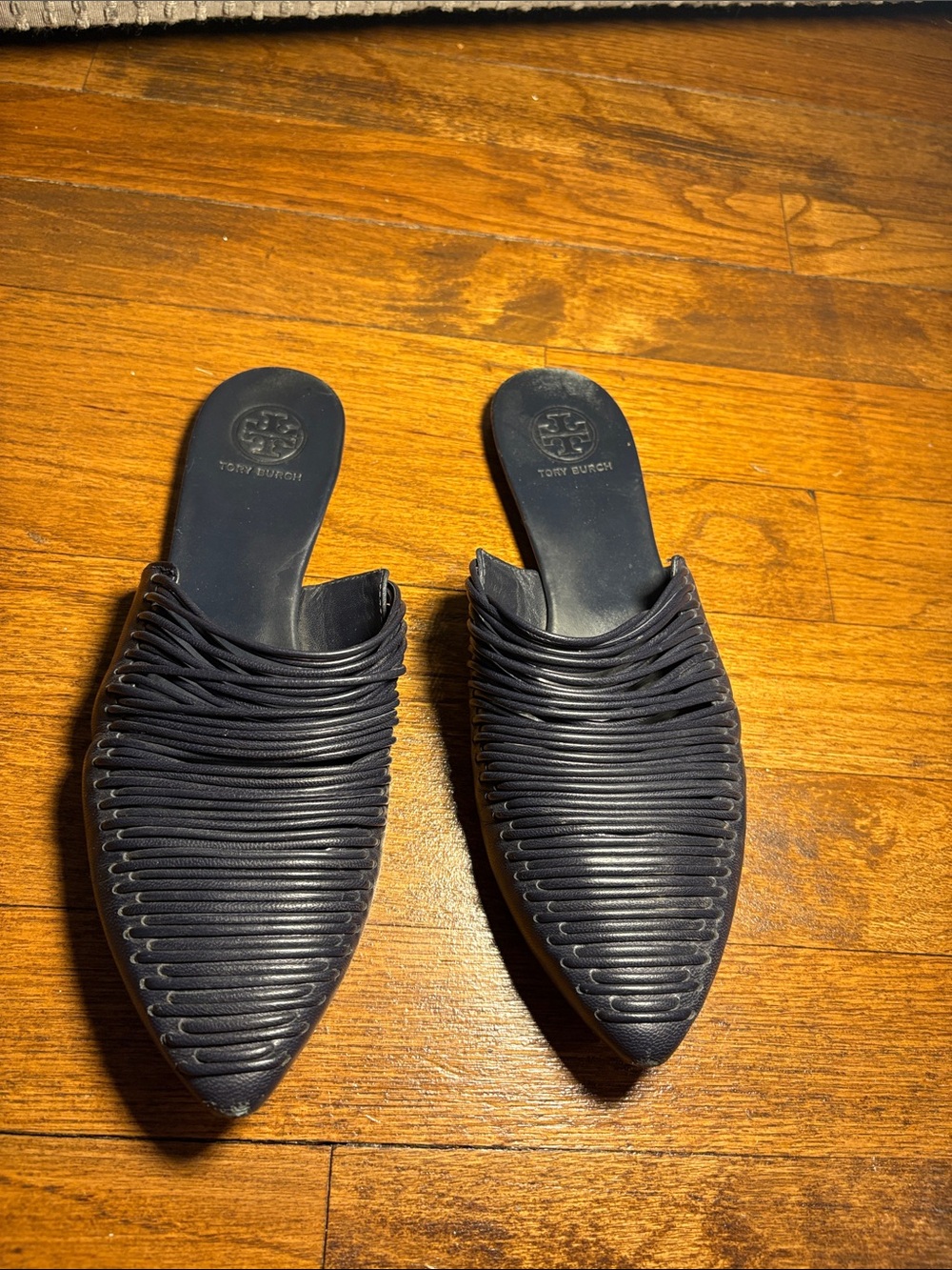 Tory Burch Black Woven Pointed-Toe Slip-On Mules
